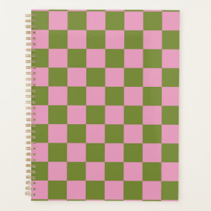 Pink Green Chequered Gingham Pattern Planner