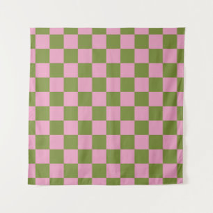 Pink Green Chequered Gingham Pattern Tapestry