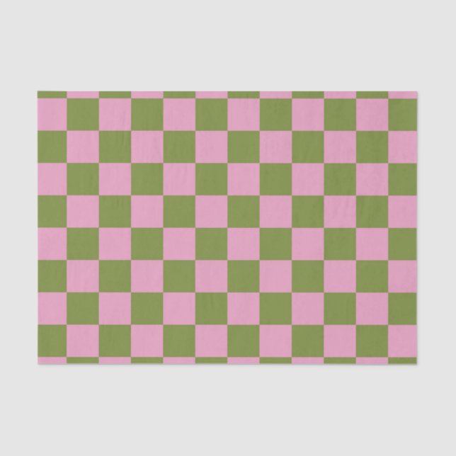 Pink Green Chequered Gingham Pattern Tissue Paper (Front)
