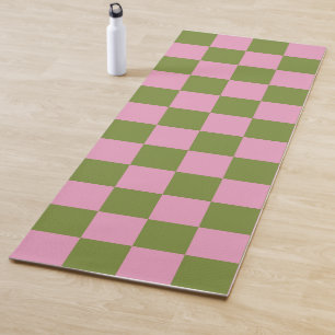 Pink Green Chequered Gingham Pattern Yoga Mat