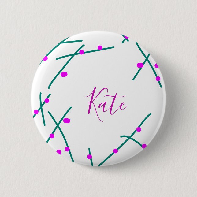 Pink green cherry tree name boho retro rustic bold 6 cm round badge (Front)