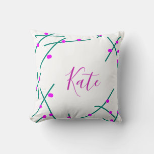 Pink green cherry tree name boho retro rustic bold cushion