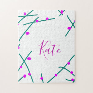Pink green cherry tree name boho retro rustic bold jigsaw puzzle