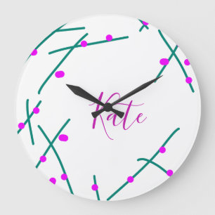 Pink green cherry tree name boho retro rustic bold large clock