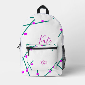 Pink green cherry tree name boho retro rustic bold printed backpack
