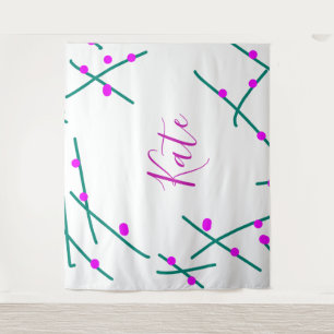 Pink green cherry tree name boho retro rustic bold tapestry