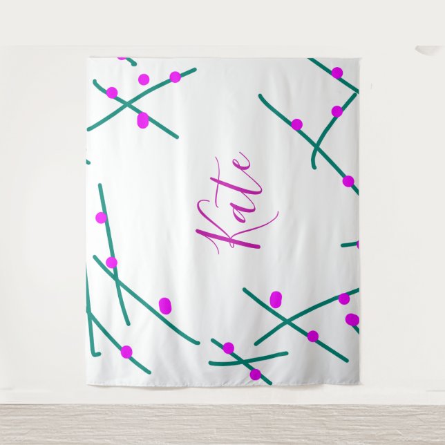 Pink green cherry tree name boho retro rustic bold tapestry (Front)