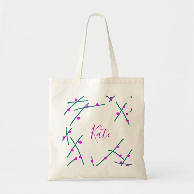 Pink green cherry tree name boho retro rustic bold tote bag (Front)