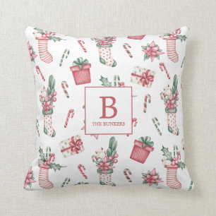 Pink & Green Christmas Stockings, Flowers, Candy Cushion