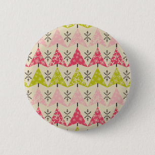 Pink & green Christmas trees 6 Cm Round Badge