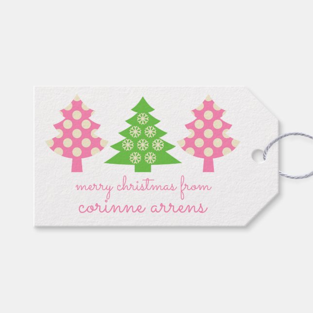 Pink & Green Christmas Trees Gift Tags (Front (Horizontal))