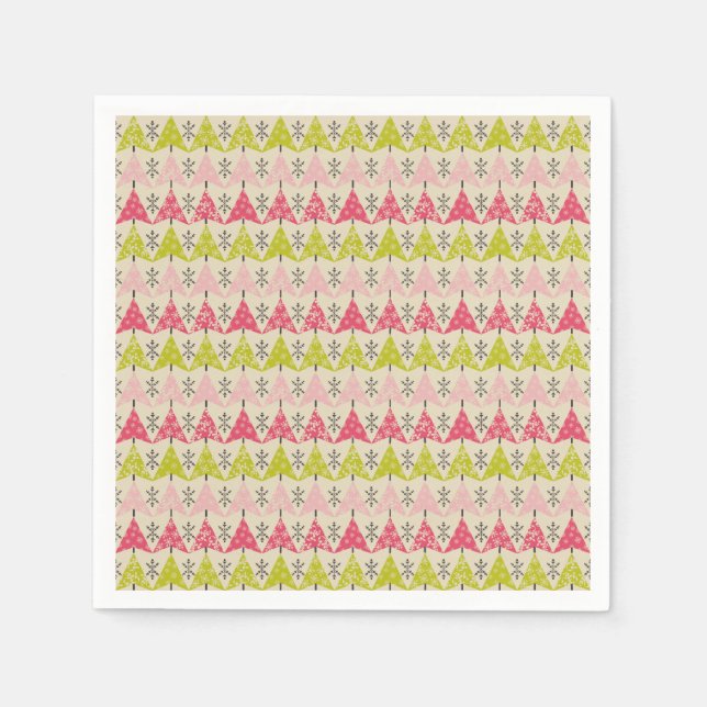 Pink & green Christmas trees Napkin (Front)