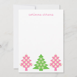 Pink & Green Christmas Trees Note Cards
