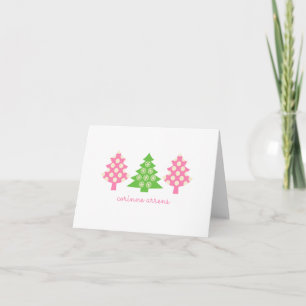 Pink & Green Christmas Trees Note Cards