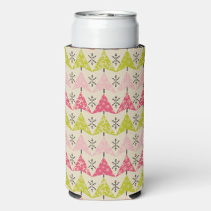 Pink & green Christmas trees Seltzer Can Cooler