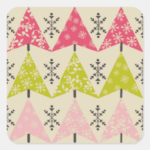 Pink & green Christmas trees Square Sticker