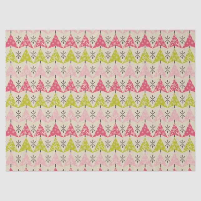 Pink & green Christmas trees Tissue Paper (Front)