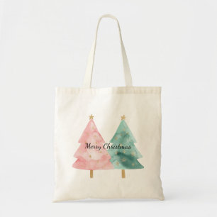 Pink Green Christmas Trees Tote Bag