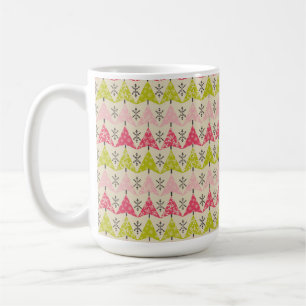 Pink & green Christmas trees with snowflakes Coffee Mug