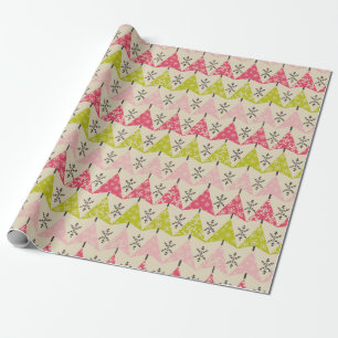 Pink & green Christmas trees Wrapping Paper