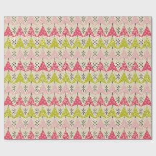 Pink & green Christmas trees Wrapping Paper