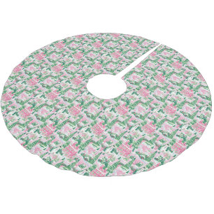 Pink Green Christmas Village Holiday Brushed Polyester Tree Skirt