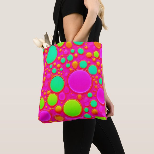 Pink & Green Circles Tote Bag (Close Up)