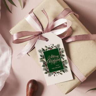 Pink & Green Classic Floral Frame Christmas Gift Tags