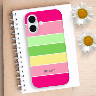 Pink & Green Colorblocks Stripes Monogram iPhone 16 Case