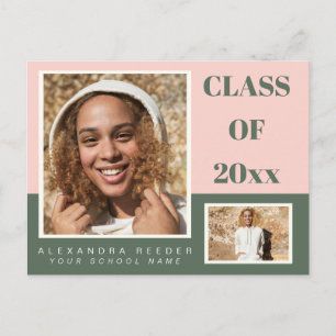 Pink Green Colour Block 2 Photo 2022 Graduation Postcard