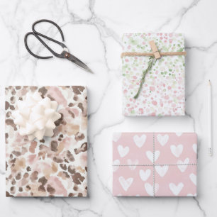 Pink Green Confetti Dots Birthday Wrapping Paper Sheet