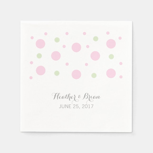 Pink Green Confetti Wedding Paper Napkins (Front)
