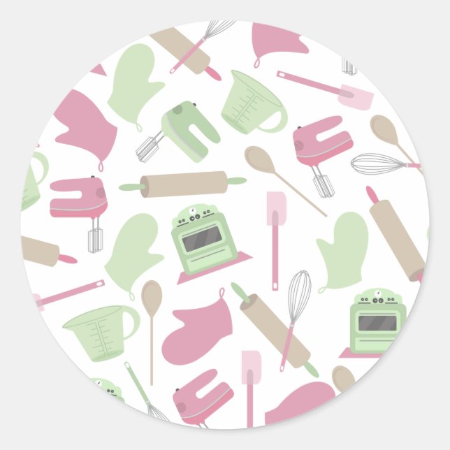 Pink & Green Cooking Pattern Sticker (Front)