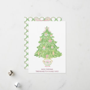 Pink & Green Coquette Bow Preppy Christmas Holiday Card