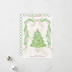 Pink & Green Coquette Bow Preppy Christmas Holiday Card
