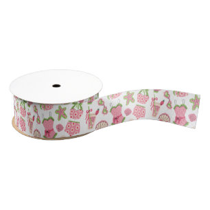 Pink & Green Coquette Summer Beach Vacation Grosgrain Ribbon
