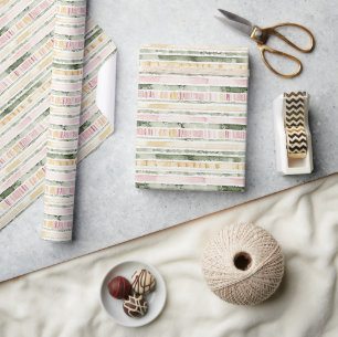 Pink Green Cream Stripes Birthday Wrapping Paper