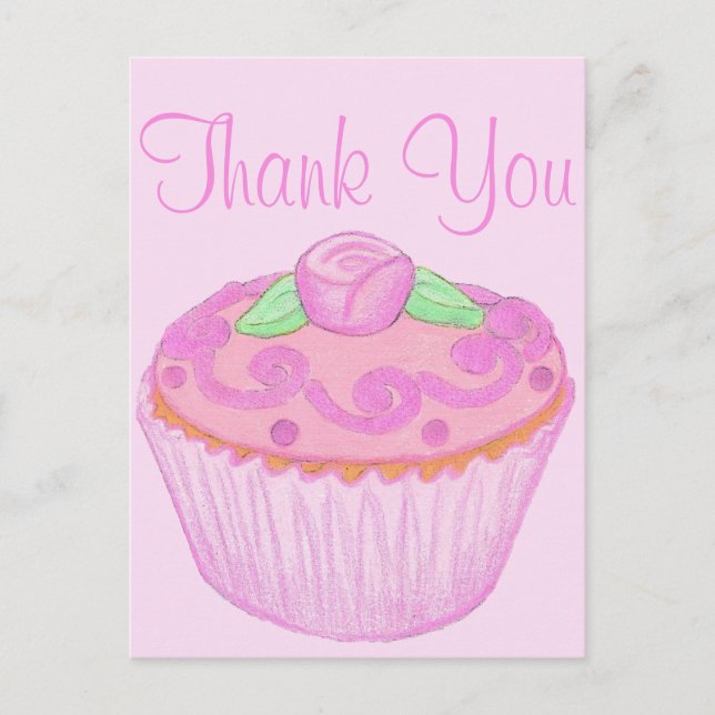 Pink Green Cupcake Thank You Postcard 2 (Front)