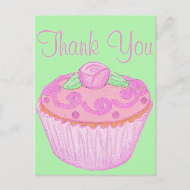 Pink Green Cupcake Thank You Postcard 3 (Front)
