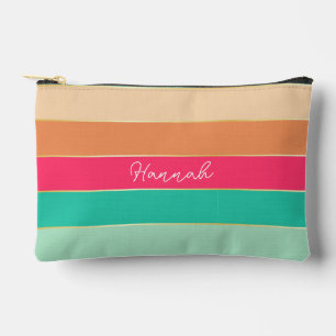 pink green Custom Summer Colour Block Stripes Accessory Pouch