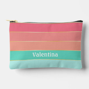 pink green Custom Summer Colour Block Stripes Accessory Pouch