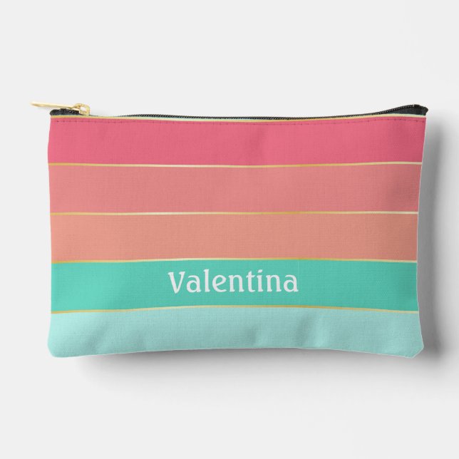 pink green Custom Summer Colour Block Stripes Accessory Pouch (Front)