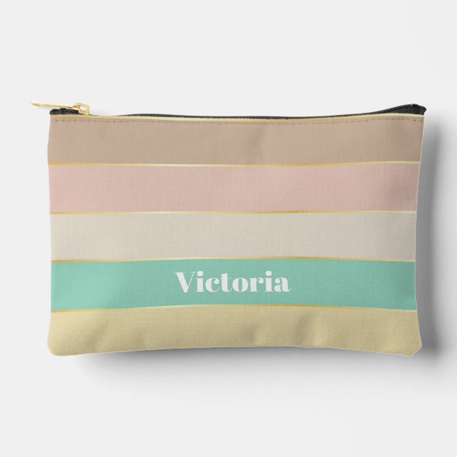 pink green Custom Summer Colour Block Stripes Accessory Pouch (Front)