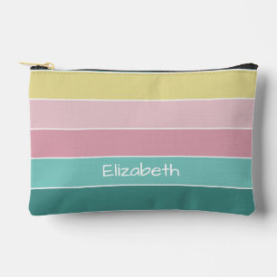 pink green Custom Summer Colour Block Stripes Accessory Pouch