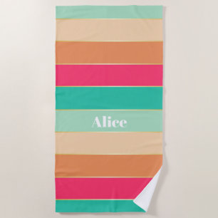Pink Green Custom Summer Colour Block Stripes Beach Towel