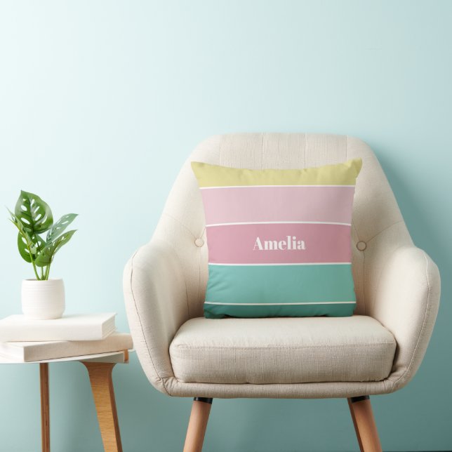 Pink Green Custom Summer Colour Block Stripes Cushion (Chair)