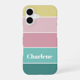 pink green Custom Summer Colour Block Stripes iPhone 16 Case