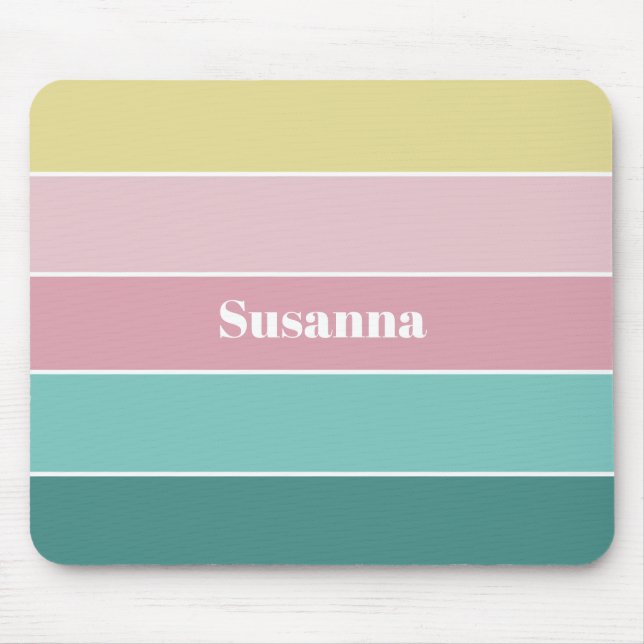 Pink Green Custom Summer Colour Block Stripes Mouse Mat (Front)