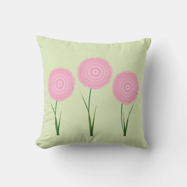 Pink Green Cute Blooming Flowers  Pillow Cushions (Front)