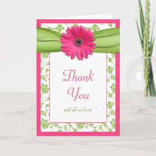 Pink Green Daisy Floral Wedding Thank You Card